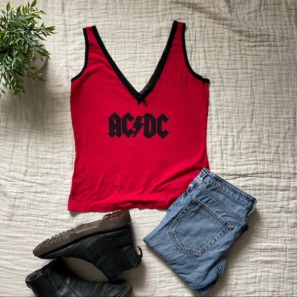 Rockware Tops - Grunge vintage 90s AC/DC emo tank top XL dainty trendy band t-shirt rare rock